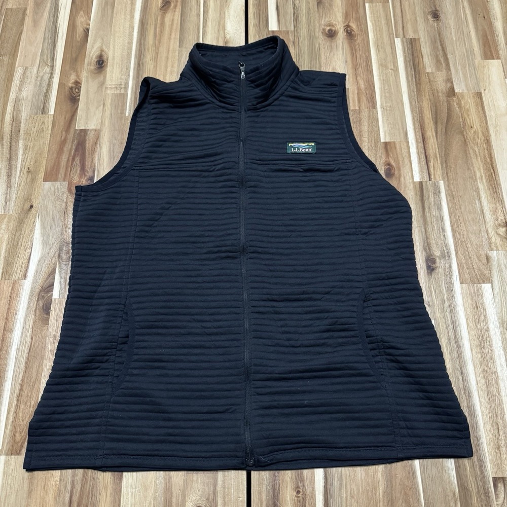 LL Bean Vest Womens XL Black Airlight Ribbed Knit Lightweight Full Zip Outdoor